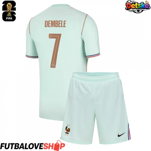 Dres Francúzsko Ousmane Dembele #7 Preč pre deti MS 2026 Krátky Rukáv (+ trenírky)